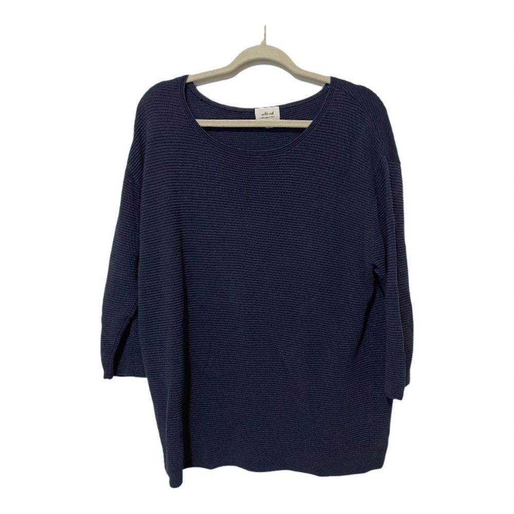 Wilfred by Aritzia Navy Blue Linen Blend Ribbed Sweater Large